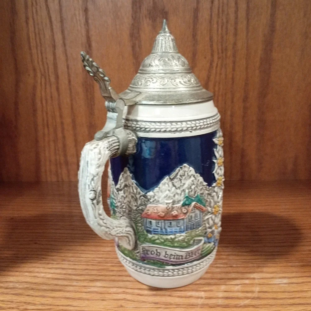 Vintage German Beer Stein/Mug w/Pewter Lid 9